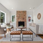 Brick fireplace in living room